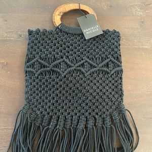 Black crocheted Danielle Nicole wooden handle bag